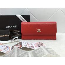 Knockoff Chanel Bi-Fold Wallet in Shrink Leather Red