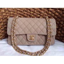 Knockoff Chanel Clemence Leather Classic Double Flap Shoulder Bag Apricot