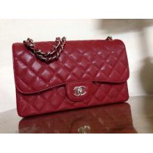 Knockoff Chanel Clemence Leather Classic Double Flap Shoulder Bag Wine