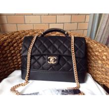 Knockoff Chanel Deerskin Leather Shoulder Tote Bag Black