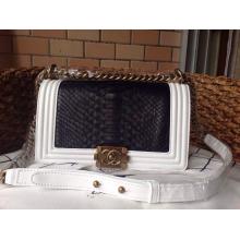 Knockoff Chanel Le Boy Flap Shoulder Medium Bag In Original Python Leather Black&White