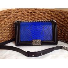 Knockoff Chanel Le Boy Flap Shoulder Medium Bag In Original Python Leather Blue