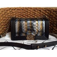 Knockoff Chanel Le Boy Flap Shoulder Medium Bag In Original Python Leather Silver at DE