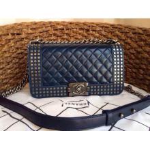 Knockoff Chanel Le Boy Studded Flap Shoulder Bag Blue DE