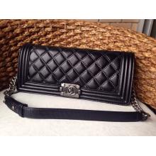 Knockoff Chanel Leather Le Boy Clutch Shoulder Bag black Online