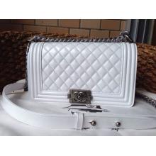 Knockoff Chanel Medium Metallic Patent Leather Le Boy Flap Shoulder Bag White