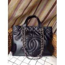 Knockoff Chanel Sheepskin Leather Shoulder Tote Bag Black