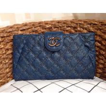 Knockoff Chanel Studded Clutch CC Tab with Removable Chain Shoulder Bag Blue 2014