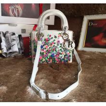 Knockoff Dior Floral Embellished Lady Dior Bag White