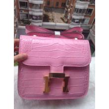 Knockoff Hermes Constance 23cm Epsom Crocodile Pattern Bag Pink Togo Leather