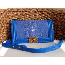 Knockoff High Quality Chanel Boy Flap Shoulder Bag In Original Pearl Leather Blue at UK