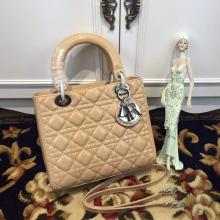 Knockoff Lady Dior Medium Bag in Patent Leather Apricot With Silver Hardware