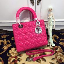 Knockoff Lady Dior Medium Bag in Patent Leather Fushia With Silver Hardware