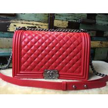 Knockoff Luxury Chanel New Medium Quilted Boy Flap Shoulder Bag Red in Caviar Leather with Silver Hardware