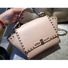 Knockoff Valentino Rockstud Leather Flap Shoulder Tote Bag 00880 Pale Pink