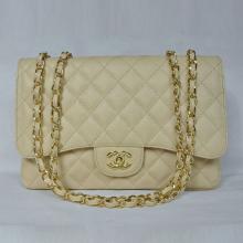 Luxury Chanel Classic Flap bags Cow Leather Ladies Apricot