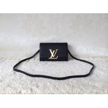 Luxury Louis Vuitton Grained Leather Louise Strap PM Bag Black