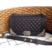 Replica Best Quality Chanel Le Boy with Silver Embellished Flap Shoulder Bag Black at US