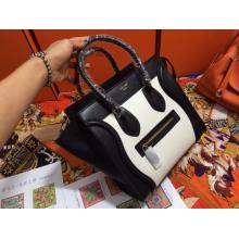 Replica Celine Luggage Micro Bag in Original Leather White&Black