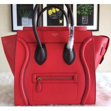 Replica Celine Luggage Mini Bag in Original Grained Leather Red&Coffee