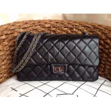 Replica Chanel Aged Calfskin Leather Classic 2.55 Reissue Size 226 Double Flap Shoulder Bag Black With Silver Hardware