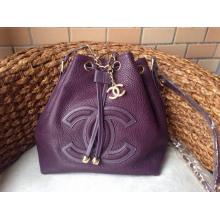 Replica Chanel Calfskin Leather Drawstring Bucket Shoulder Bag Purple