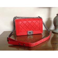 Replica Chanel Calfskin Leather Stitch Le Boy Flap Shoulder Bag Red