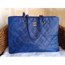 Replica Chanel Cerf Leather Shoulder Tote Bag Blue 2014