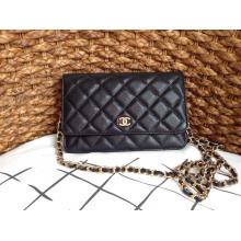 Replica Chanel Classic WOC Grained Leather Wallet On Chain Bag Black CA