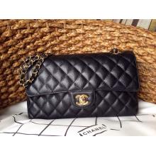 Replica Chanel Clemence Leather Classic Double Flap Shoulder Bag Black