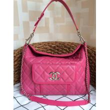 Replica Chanel Grained Calfskin Leather Shoulder Tote Bag Fushia