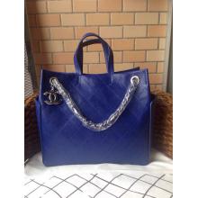 Replica Chanel Hampton Calfskin Leather Shoulder Tote Bag Blue 2014