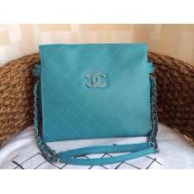 Replica Chanel Hampton Leather Shoulder Bag Turquoise