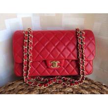 Replica Chanel Lambskin Leather Classic Double Flap Shoulder Bag Date Red