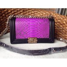 Replica Chanel Le Boy Flap Shoulder Medium Bag In Original Python Leather Purple UK