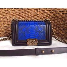 Replica Chanel Le Boy Flap Shoulder Small Bag In Original Python Leather Blue