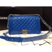 Replica Chanel Le Boy Lambskin Leather Flap Shoulder Bag Blue