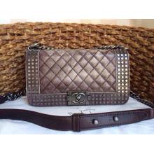 Replica Chanel Le Boy Studded Flap Shoulder Bag Gray