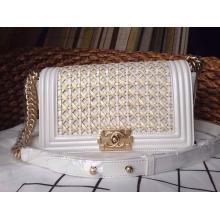 Replica Chanel Leather Braided Le Boy Flap Shoulder Bag White