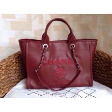 Replica Chanel Leather with Embroidery CC Logo Shopping Tote Bag Date Red