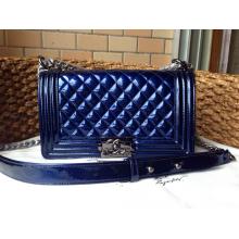 Replica Chanel Medium Metallic Patent Leather Le Boy Flap Shoulder Bag Blue