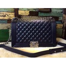 Replica Chanel New Medium Quilted Boy Flap Shoulder Bag Black in Caviar Leather with Silver Hardware