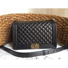 Replica Chanel New Medium Quilted Boy Flap Shoulder Bag Black in Lambskin Leather with Hardware USA