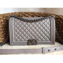 Replica Chanel New Medium Quilted Boy Flap Shoulder Bag Gray in Caviar Leather with Silver Hardware at USA