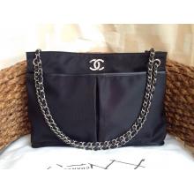 Replica Chanel Nylon Shopping Flap Shoulder Tote Bag 2014 Black