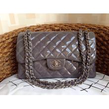 Replica Chanel Patent Leather Classic Double Flap Shoulder Bag Gray