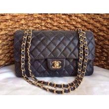 Replica Chanel Pearl Leather Classic Double Flap Shoulder Bag Black