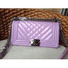 Replica Chanel Quilted Chevron Le Boy Patent Leather Flap Shoulder Bag Lavender