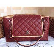 Replica Chanel Quilted Clemence Leather Shoulder Tote Bag Date Red