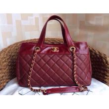 Replica Chanel Quilted Leather Shopping Shoulder Tote Bag Date Red